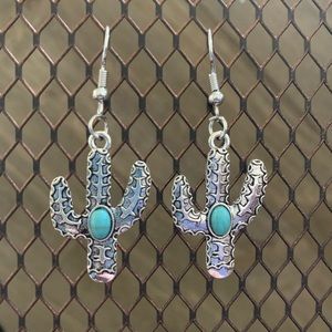 Silver and Turquoise Cactus Earrings